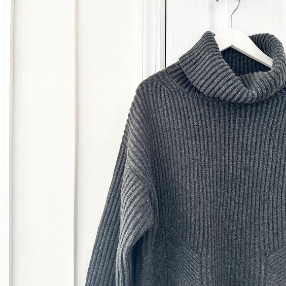 Thakoon Charcoal Grey Chunky Turtleneck Ribbed Oversized Tunic Sweater Large - Picture 3 of 10